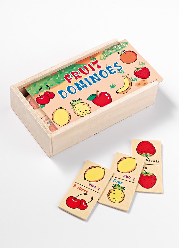 Ντόμινο Ξύλινη Μπομπονιέρα με Φρουτάκια