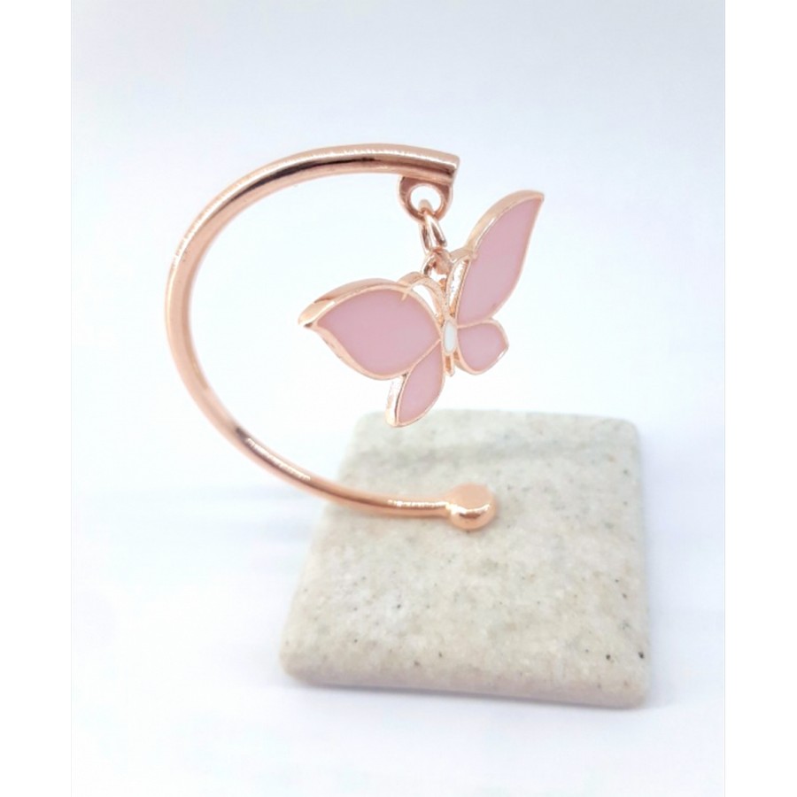 Ροζ πεταλούδα σε ημικυκλική βάση με ροζ χρυσές λεπτομέρειες βότσαλο