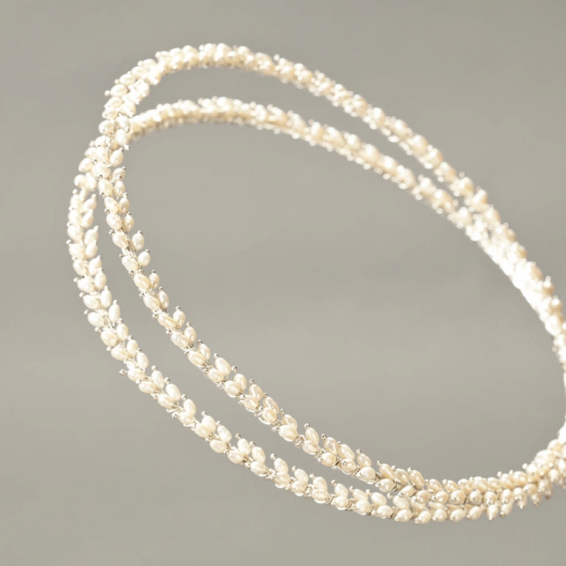 Στέφανα γάμου Επάργυρα με κλασσικά μαργαριτάρια s128