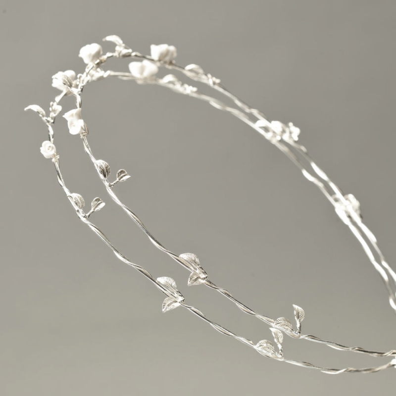 Χειροποίητα Επάργυρα στέφανα πορσελάνη-φύλλο s147