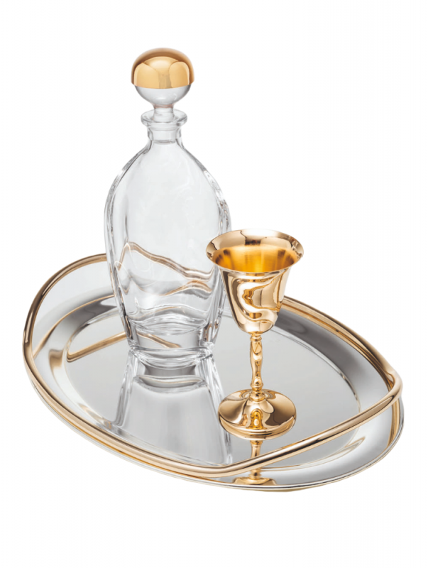 Σετ Γάμου 3τμχ Καράφα, Ποτήρι, Δίσκος Χρυσό Μιμόζα WS10033