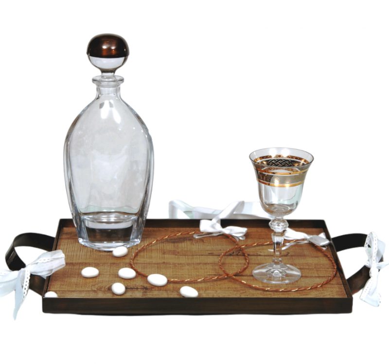 Σετ Γάμου 3τμχ Καράφα, Ποτήρι, Δίσκος Μπρονζέ Αμυγδαλιά WS10045