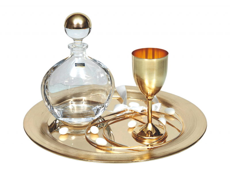 Σετ Γάμου 3τμχ Καράφα, Ποτήρι, Δίσκος Χρυσό Σφυρήλατο Υάκινθος WS10021