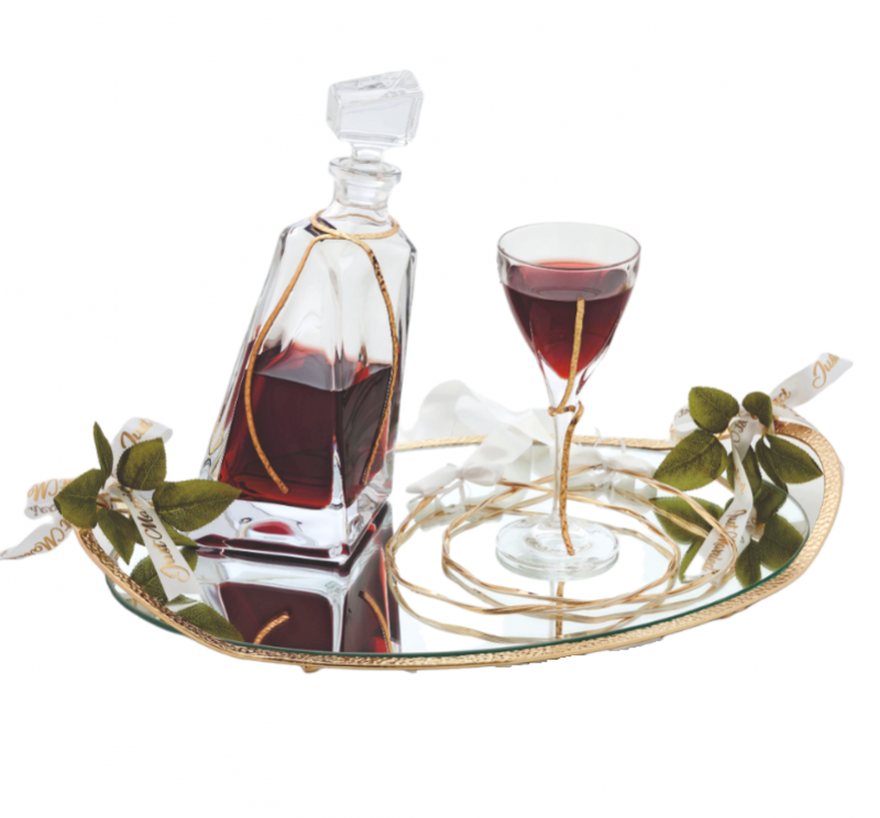 Σετ Γάμου 3τμχ Καράφα, Ποτήρι, Δίσκος Χρυσό Αζαλέα 63