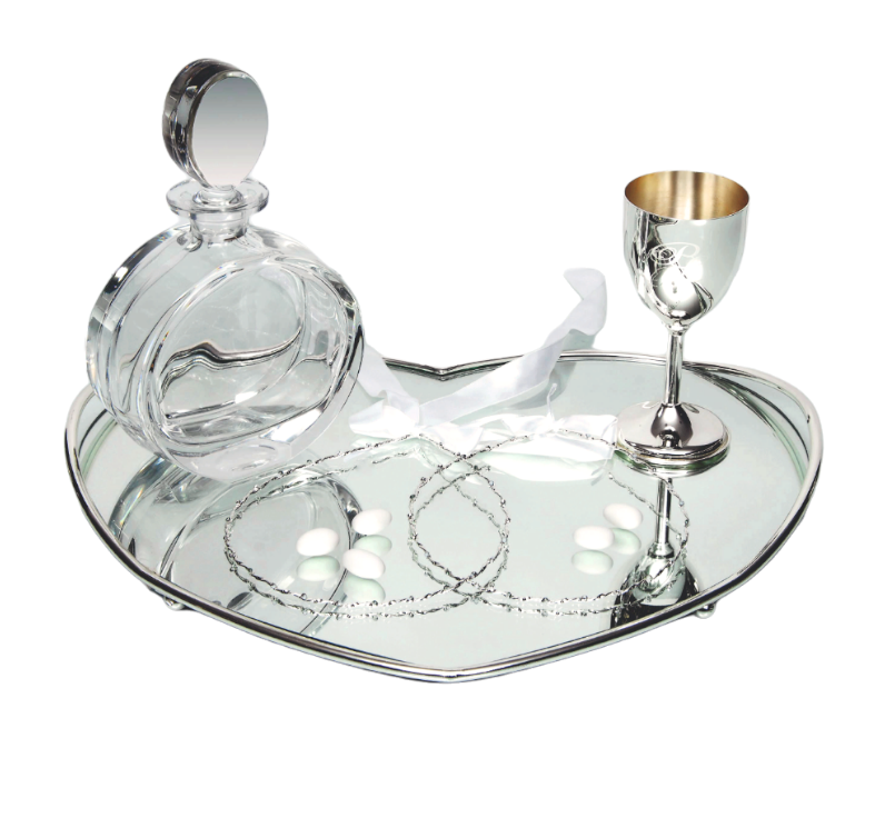 Σετ Γάμου 3τμχ Καράφα, Ποτήρι, Δίσκος Ασημί Άλυσσο WS10043