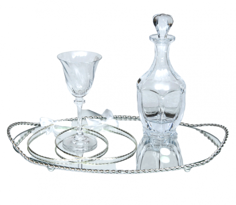 Σετ Γάμου 3τμχ Καράφα, Ποτήρι, Δίσκος Ασημί Γαρδένια WS10007