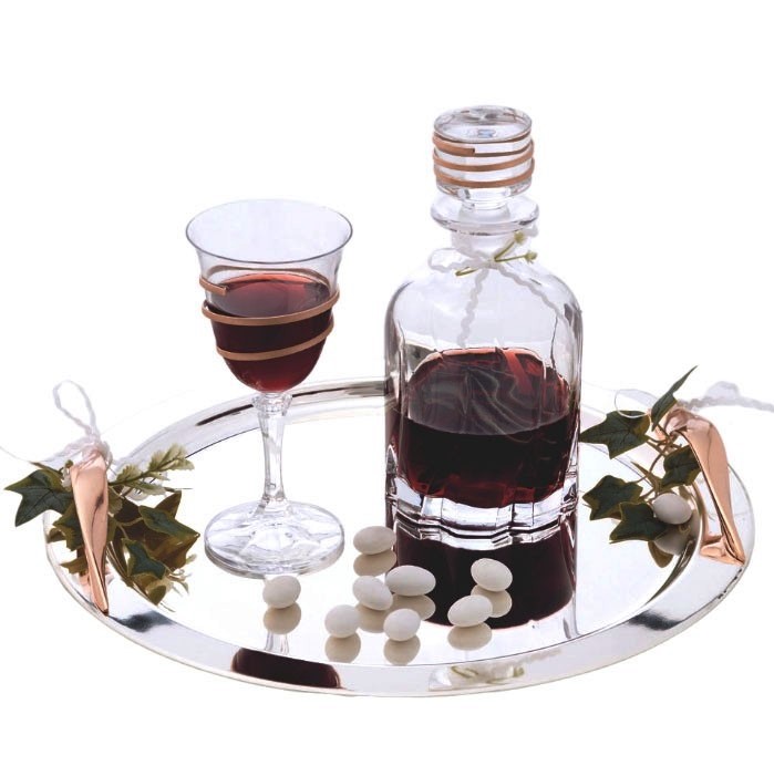 Σετ Γάμου 3τμχ Καράφα, Ποτήρι, Δίσκος Επάργυρο Ροζ Χρυσό Ντάλια 41