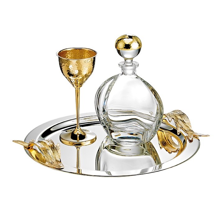 Σετ Γάμου 3τμχ Καράφα, Ποτήρι, Δίσκος Χρυσό Σφυρήλατο Άλκηστις 31