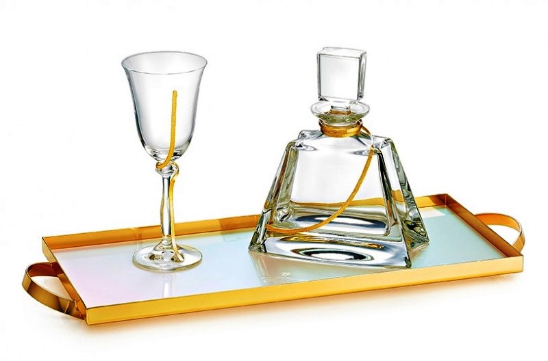 Σετ Γάμου 3τμχ Καράφα, Ποτήρι, Δίσκος Χρυσό 57