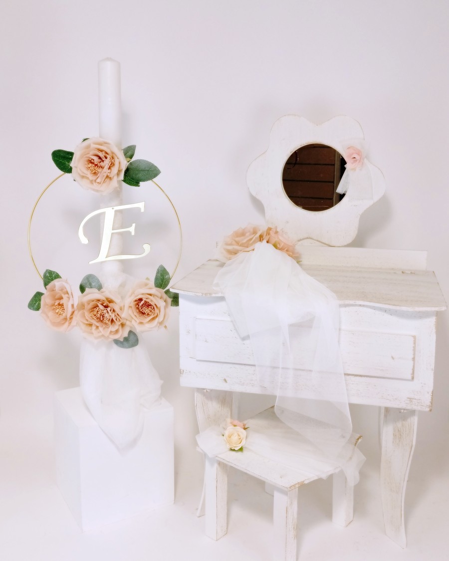 Βαπτιστικό Σετ Στεφανάκι με Λουλούδια και Μπουντουάρ KK-003138