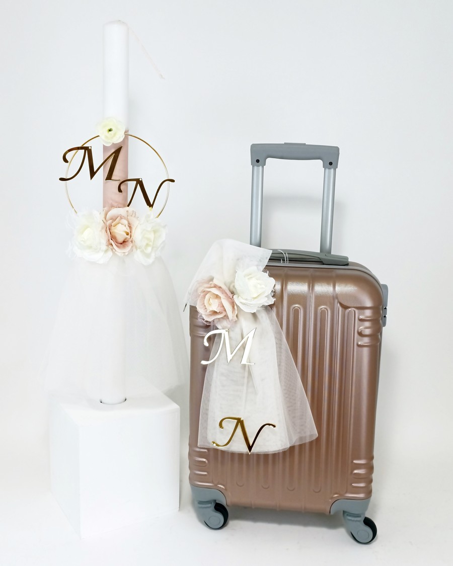 Βαπτιστικό Σετ Στεφανάκι με Μονόγραμμα και Λουλούδια KK-003136