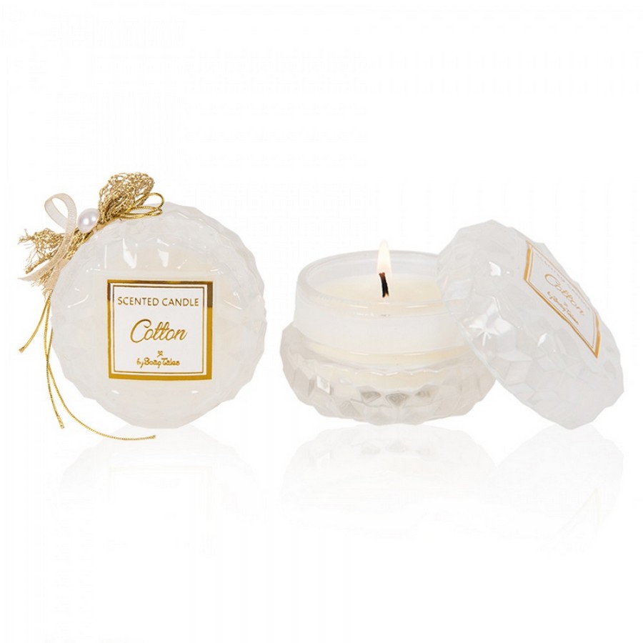 Μπομπονιέρα Aρωματικό κερί στρογγυλό άσπρο με άρωμα Cotton 50gr. ST00627
