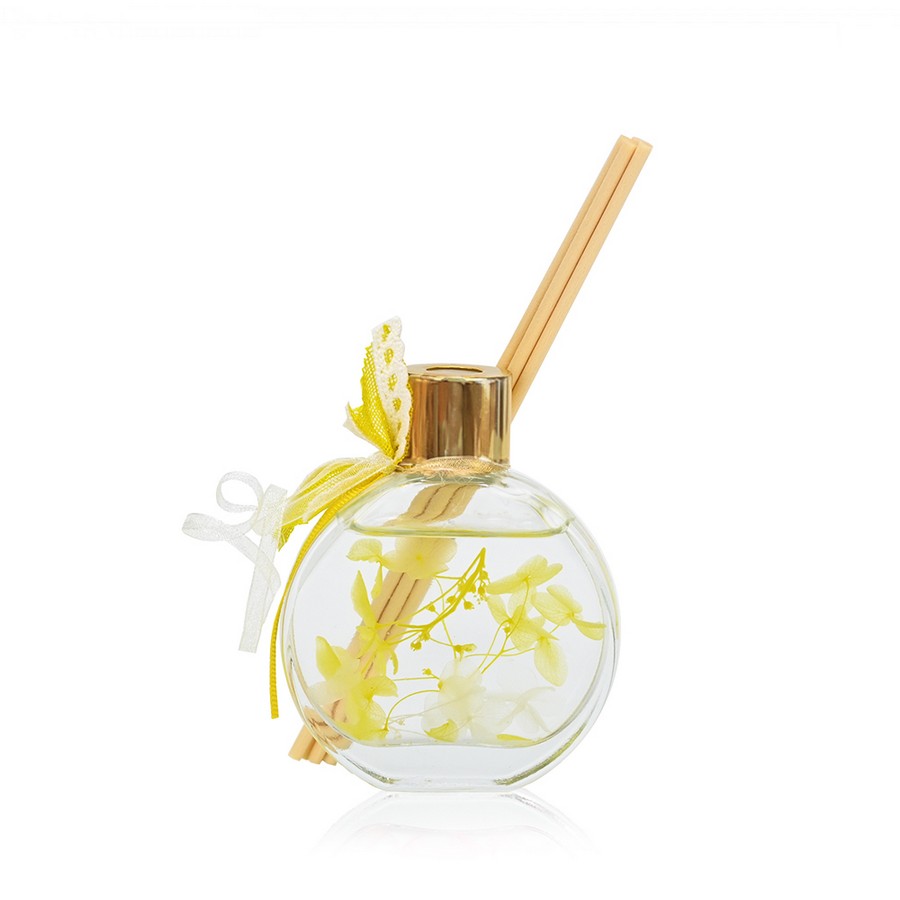 Μπομπονιέρα Αρωματικό χώρου με αποξηραμένα κίτρινα λουλούδια και άρωμα versailles garden 60ml. ST00721