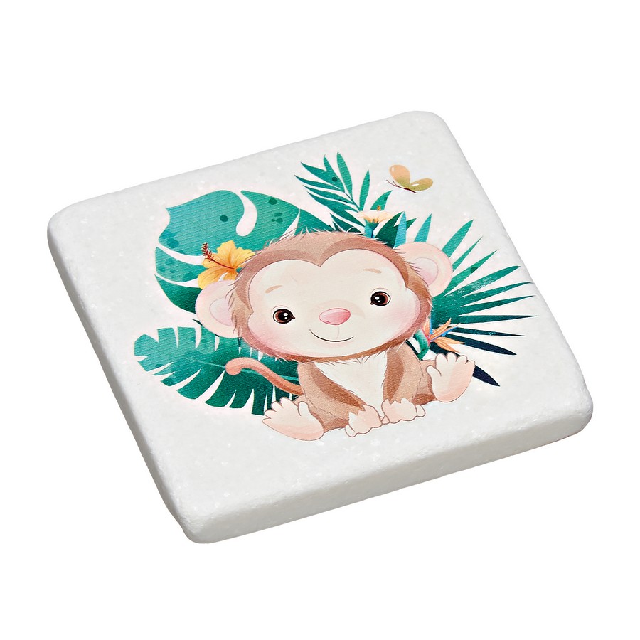 Μπομπονιέρα Βάπτισης Σουβέρ Μάρμαρο με εκτύπωση 9x9x1cm Μαϊμού