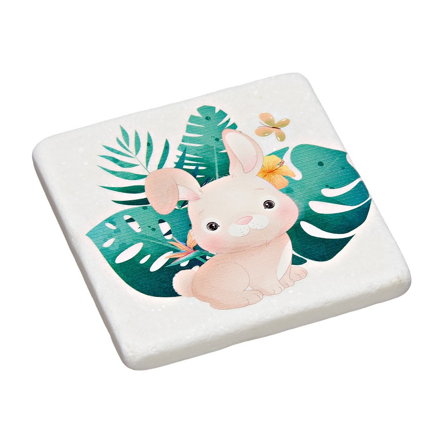 Μπομπονιέρα Βάπτισης Σουβέρ Μάρμαρο με εκτύπωση 9x9x1cm Λαγουδάκι