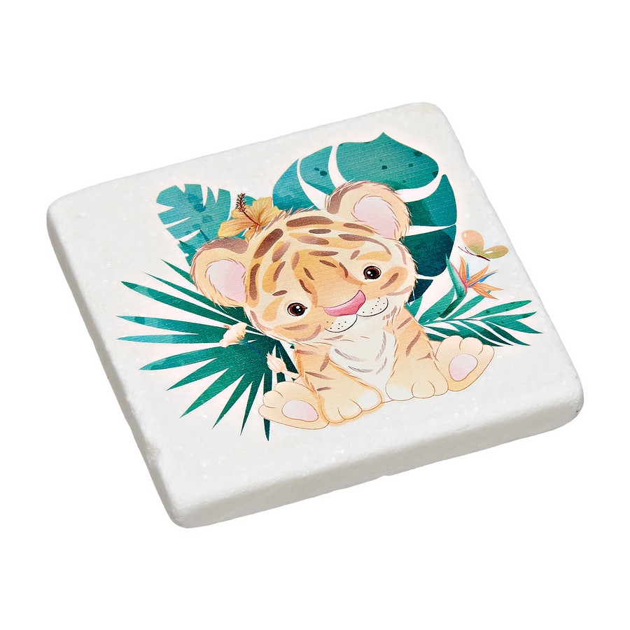 Μπομπονιέρα Βάπτισης Σουβέρ Μάρμαρο με εκτύπωση 9x9x1cm Λιοντάρι