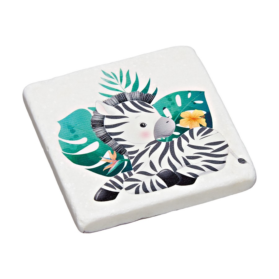 Μπομπονιέρα Βάπτισης Σουβέρ Μάρμαρο με εκτύπωση 9x9x1cm Ζέβρα