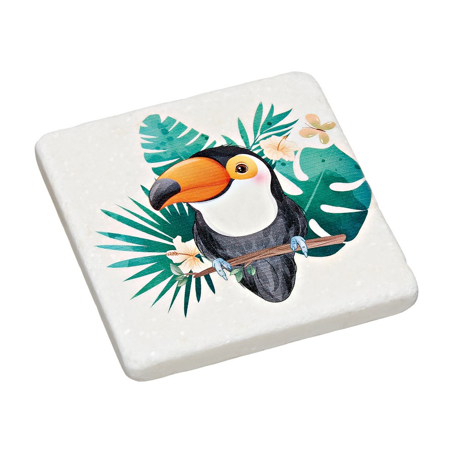 Μπομπονιέρα Βάπτισης Σουβέρ Μάρμαρο με εκτύπωση 9x9x1cm Τουκάν