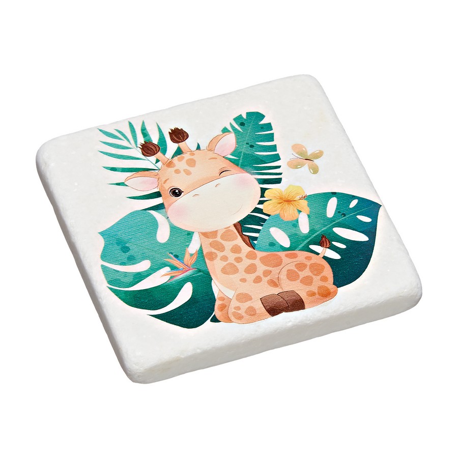 Μπομπονιέρα Βάπτισης Σουβέρ Μάρμαρο με εκτύπωση 9x9x1cm Καμηλοπάρδαλη