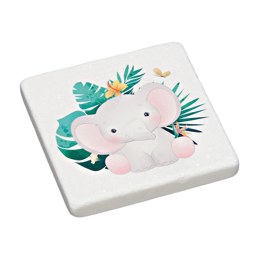 Μπομπονιέρα Βάπτισης Σουβέρ Μάρμαρο με εκτύπωση 9x9x1cm Ελέφαντας