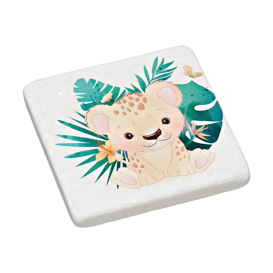 Μπομπονιέρα Βάπτισης Σουβέρ Μάρμαρο με εκτύπωση 9x9x1cm Λιονταράκι