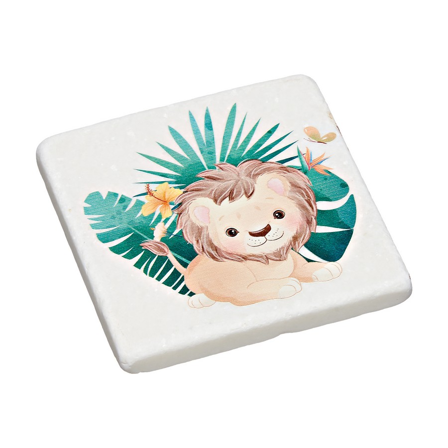 Μπομπονιέρα Βάπτισης Σουβέρ Μάρμαρο με εκτύπωση 9x9x1cm Λιονταράκι