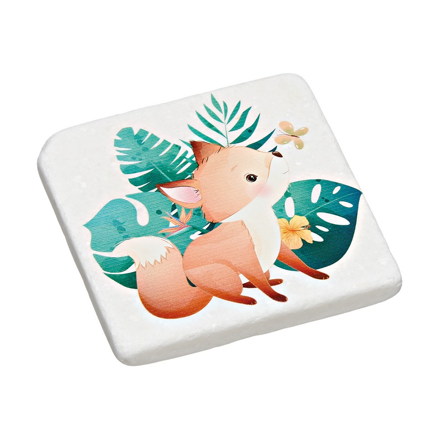 2021 ADOREX 1030 Μπομπονιέρα Βάπτισης Σουβέρ Μάρμαρο με εκτύπωση 9x9x1cm Αλεπού - Image 1