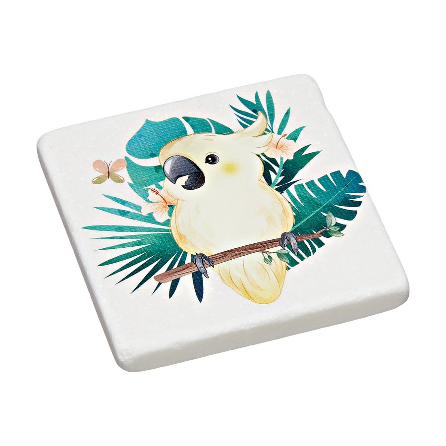 Μπομπονιέρα Βάπτισης Σουβέρ Μάρμαρο με εκτύπωση 9x9x1cm Παπαγάλος