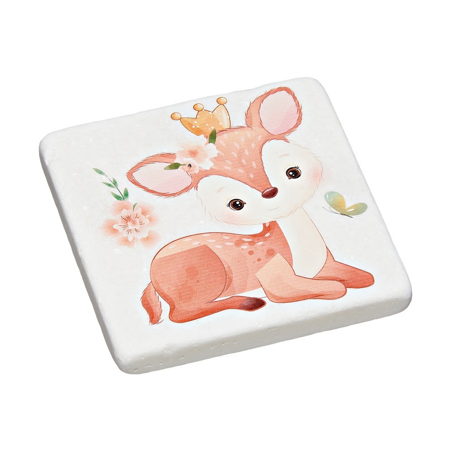 Μπομπονιέρα Βάπτισης Σουβέρ Μάρμαρο με εκτύπωση 9x9x1cm Ελαφάκι