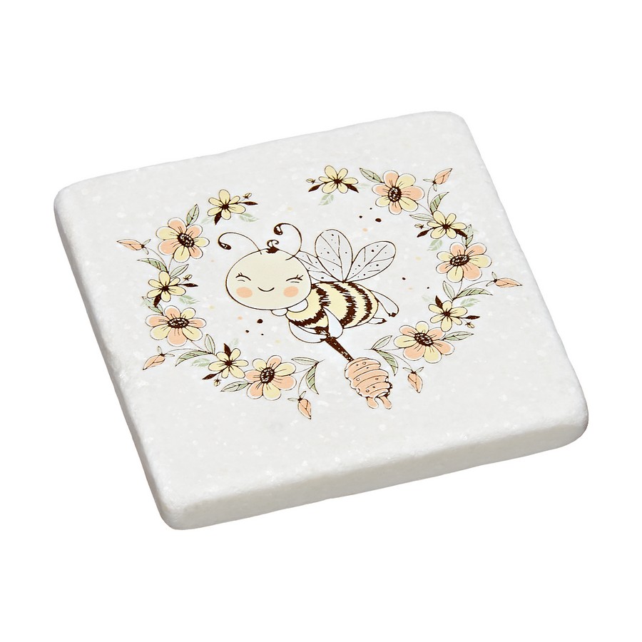 Μπομπονιέρα Βάπτισης Σουβέρ Μάρμαρο με εκτύπωση 9x9x1cm Μέλισσα
