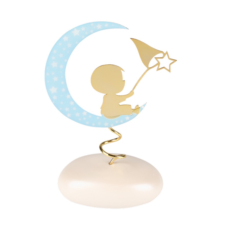 Μπομπονιέρα Βάπτισης Αγόρι με Φεγγάρι σε Βότσαλο 9158 (Υ 12cm x Π 8cm)