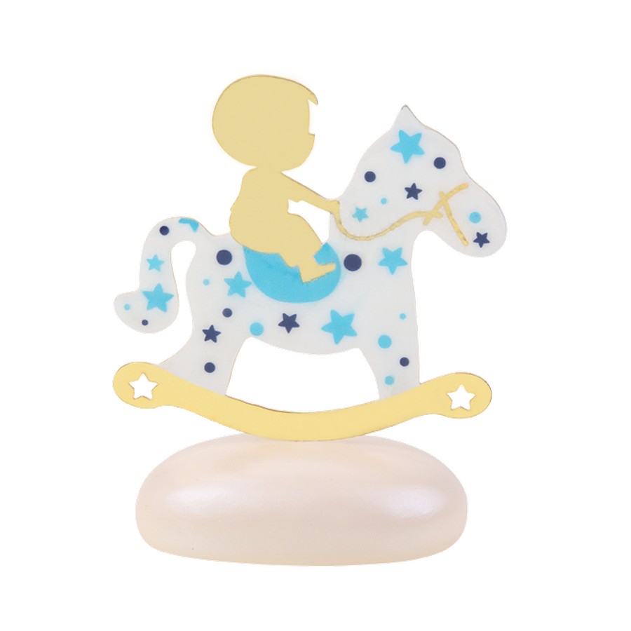 Μπομπονιέρα Βάπτισης Αγόρι με Αλογάκι σε Βότσαλο 2203Α (Υ 10.5cm x Π 8cm)