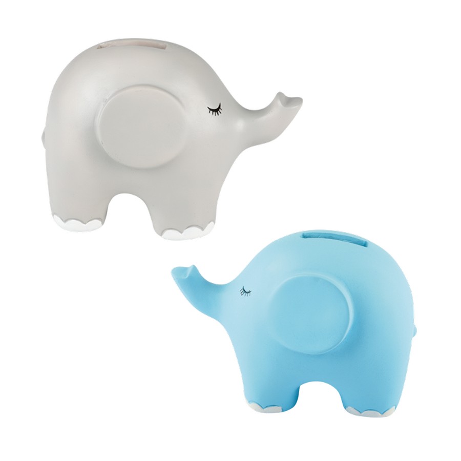 Μπομπονιέρα Βάπτισης Ελεφαντάκι Σιέλ & Γκρι Κουμπαράς 1029Α ( Υ 9cm Χ Π 12cm)