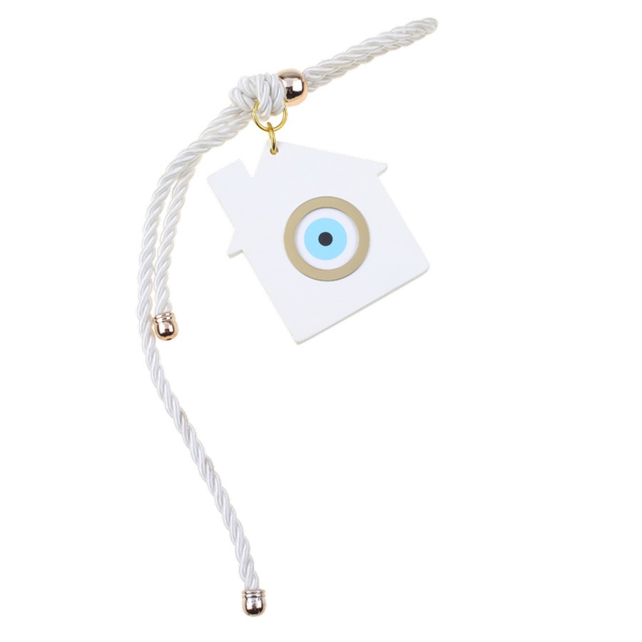 Μπομπονιέρα Βάπτισης Σπίτι με Ματάκι Μπρελόκ Κρεμαστό 2217 (Υ 25cm x Π 6.5cm)