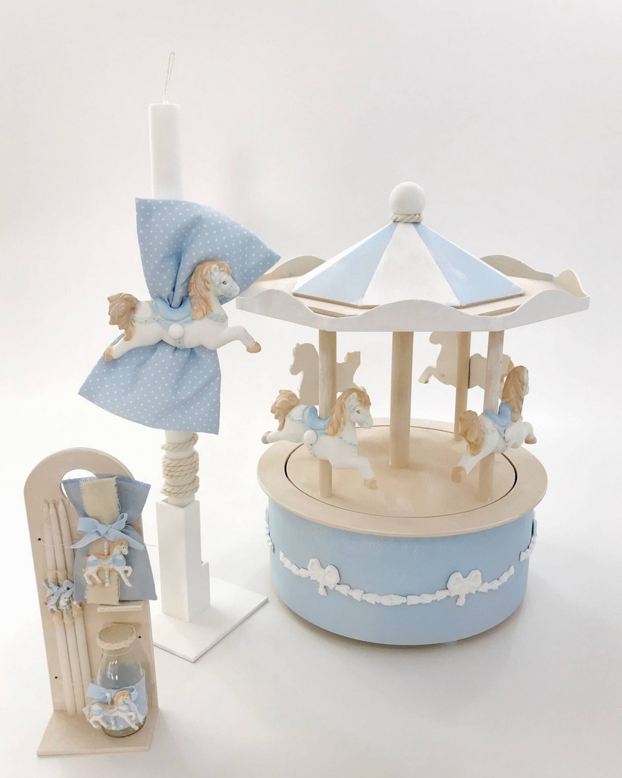 Βαπτιστικό Σετ Luna Park Carousel με χρώματα σιέλ A16-008