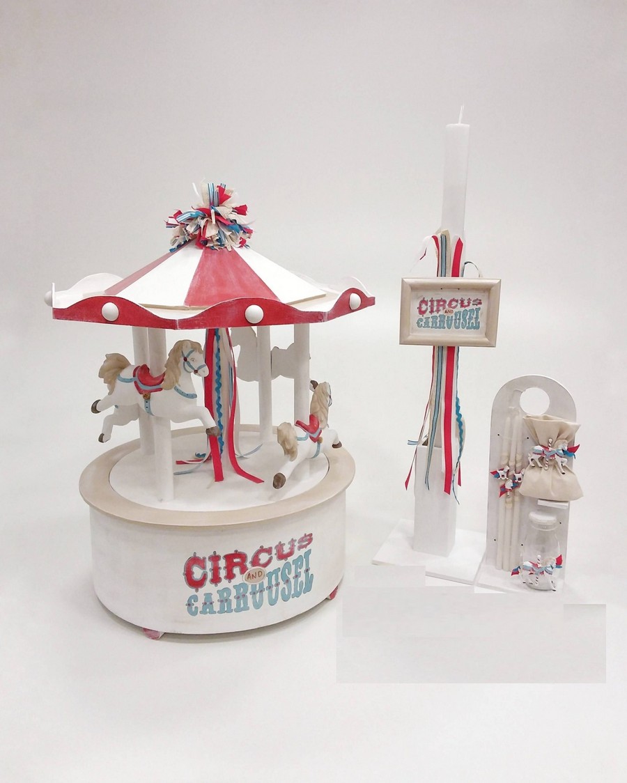 Βαπτιστικό Σετ Circus Carousel με χρώματα κόκκινο λευκό A17-004