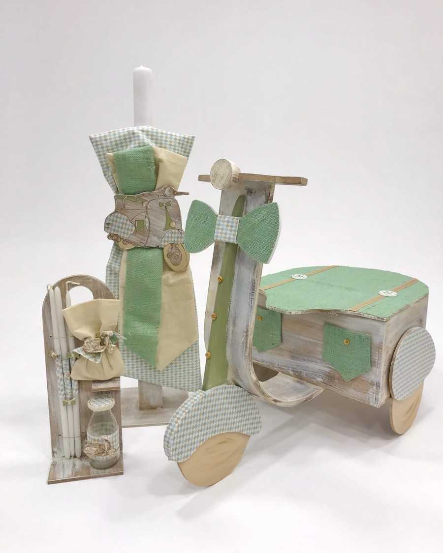 Βαπτιστικό Σετ Chic Vespa με χρώματα βεραμάν A17-037.