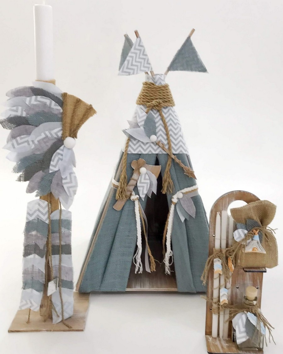 Βαπτιστικό Σετ Blue Boy Teepee με χρώματα γκρι A18-028.