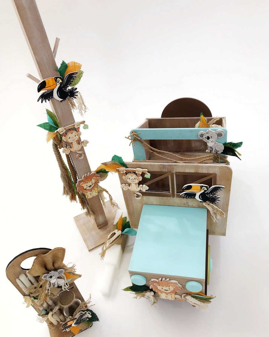 Βαπτιστικό Σετ Safari με χρώματα σιέλ κ φυσικά A18-036.