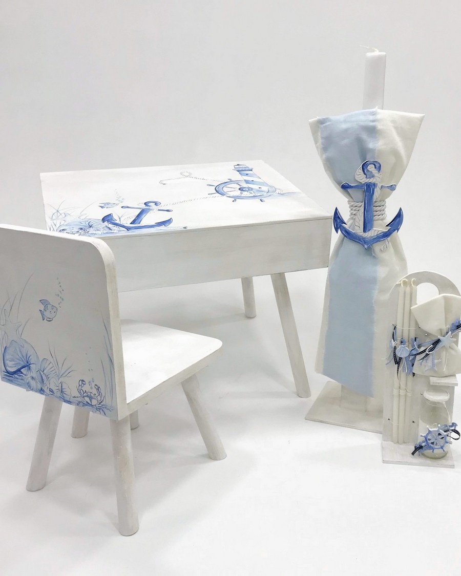 Βαπτιστικό Σετ Sea με χρώματα σιέλ λευκό A18-058.