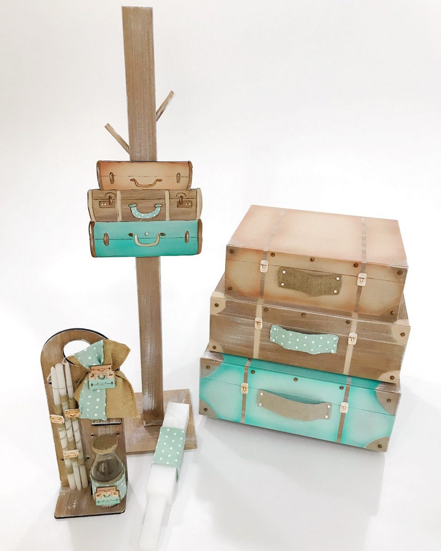 Βαπτιστικό Σετ Travel Suitcases μς χρώματα καφέ κ βεραμάν A19-018.