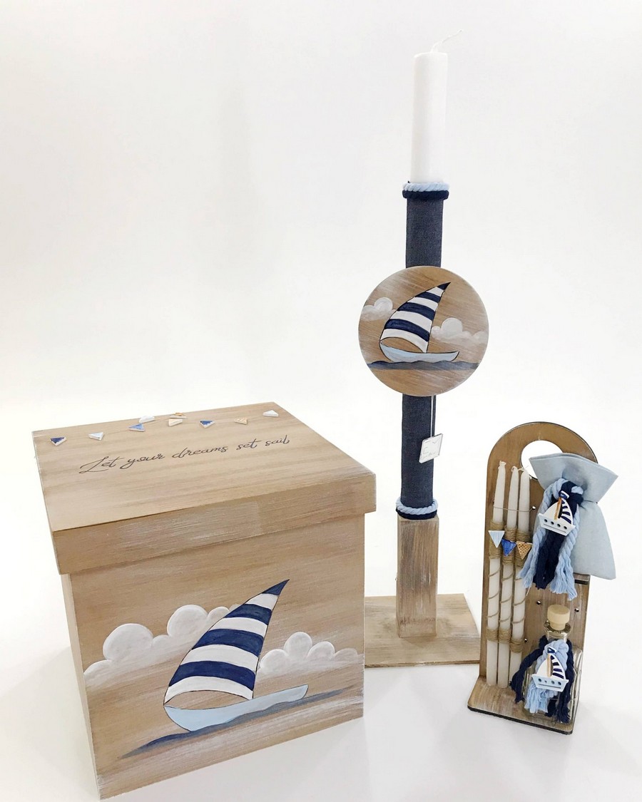 Βαπτιστικό Σετ Let Your Dreams Set Sail με χρώματα  φυσικό και μπλε.