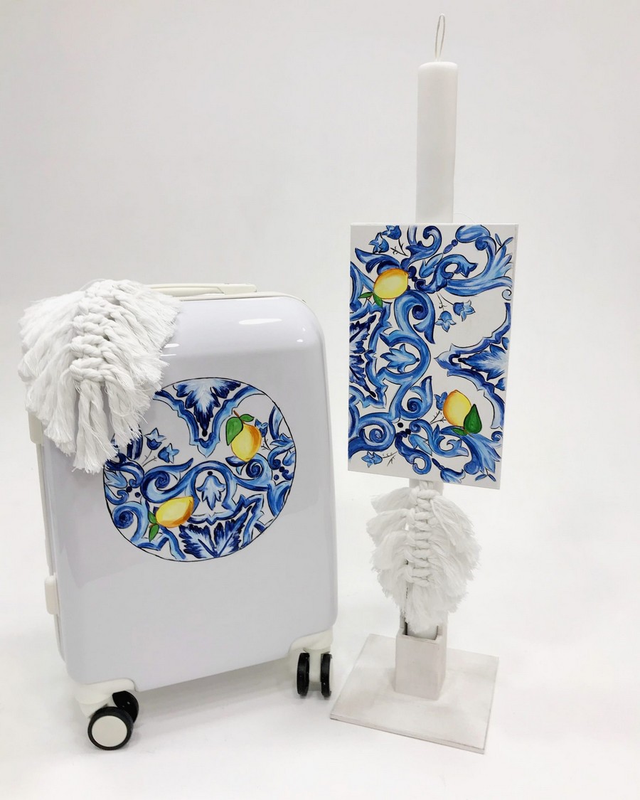 Βαπτιστικό Σετ Lemon Motif με χρώματα μπλε κίτρινο.