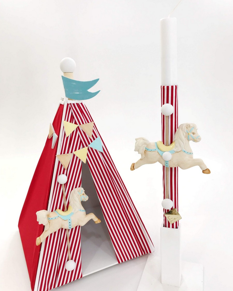 Βαπτιστικό Σετ Circus Teepee με χρώματα κόκκινο λευκό.