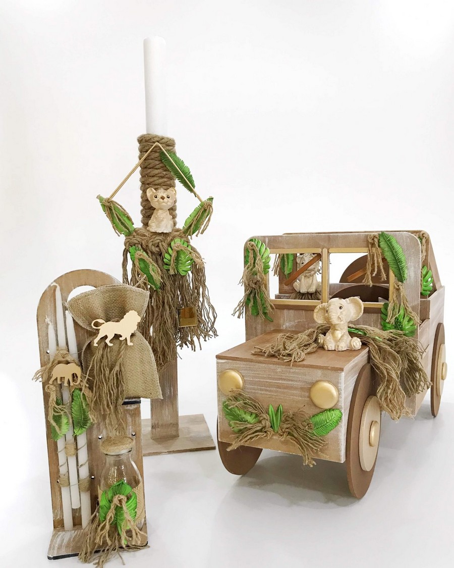 Βαπτιστικό Σετ Gold & Wild με χρώματα καφέ και πράσινο.