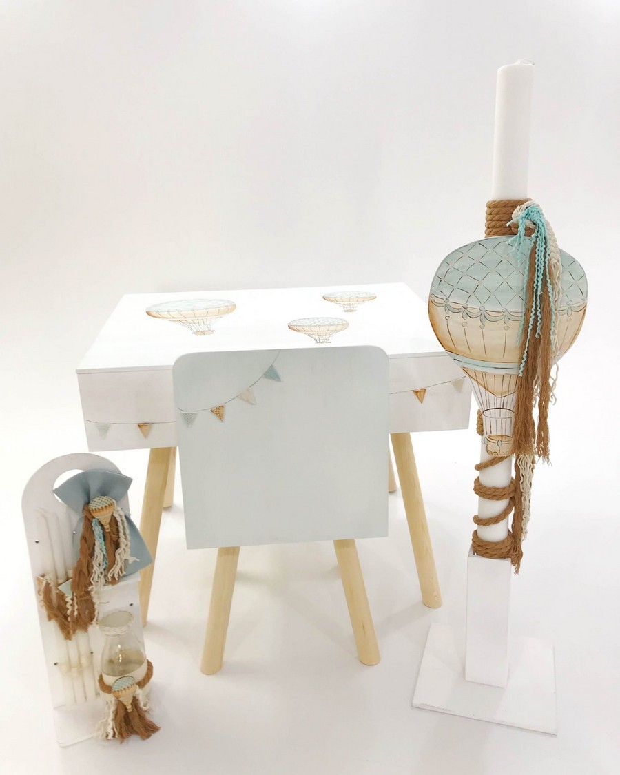 Βαπτιστικό Σετ Vintage Airballoon με χρώματα καφέ και βεραμάν.