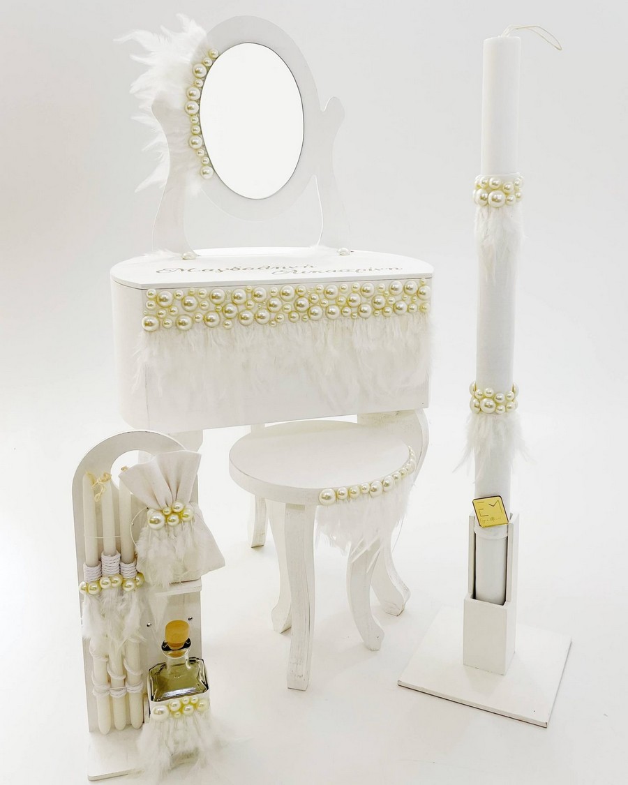 Βαπτιστικό Σετ Feathers & Pearls με χρώματα λευκό K22-020