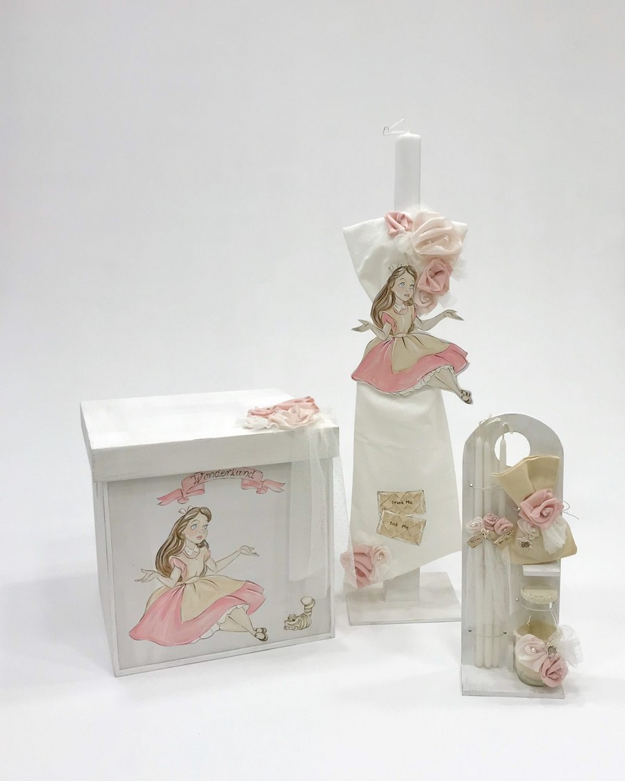 Βαπτιστικό Σετ Wonderland με χρώματα λευκό και σάπιο μήλο K18-019