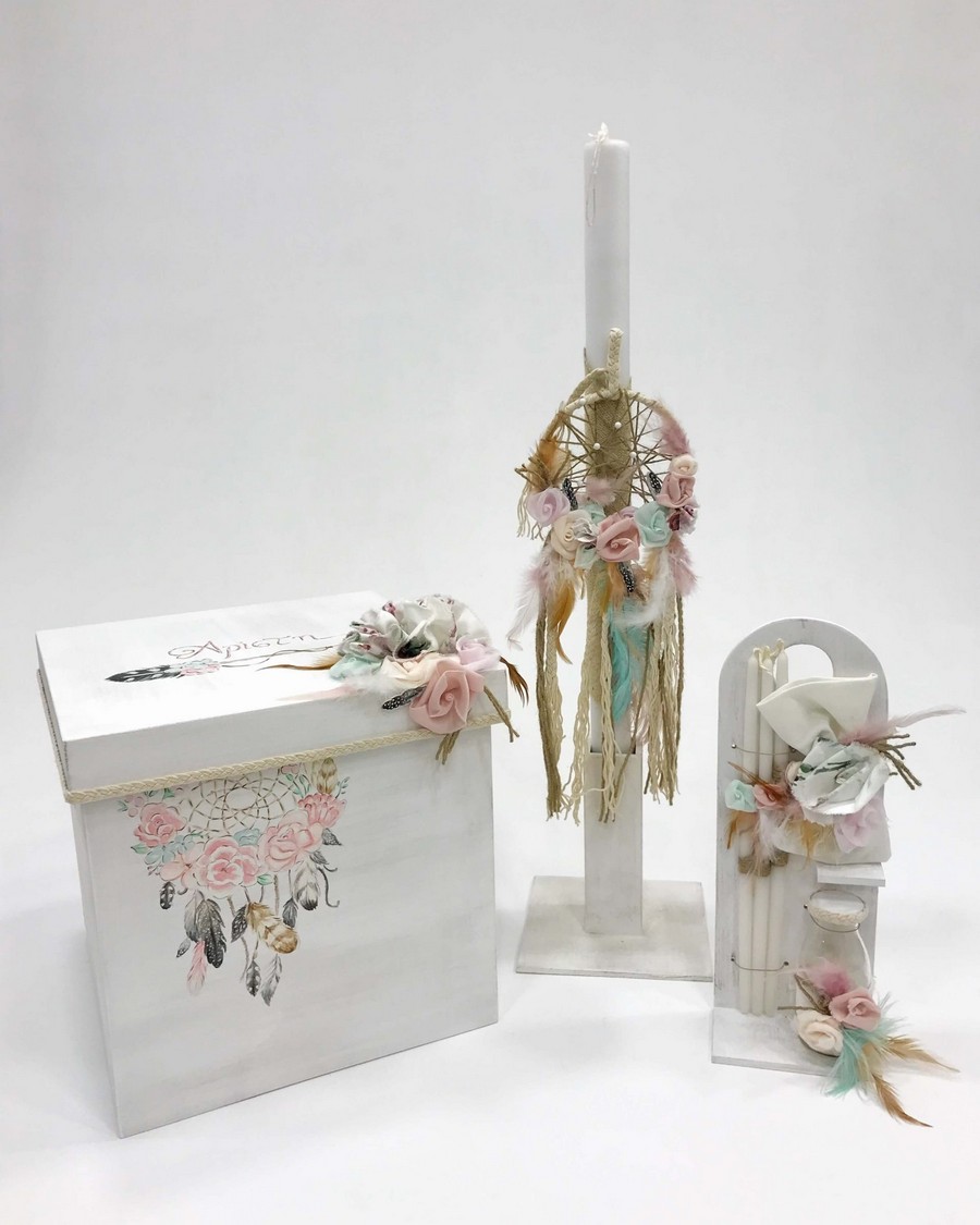 Βαπτιστικό Σετ  Bohemian Dreamcatcher με χρώματα βεραμάν, σάπιο μήλο, λευκό K18-021