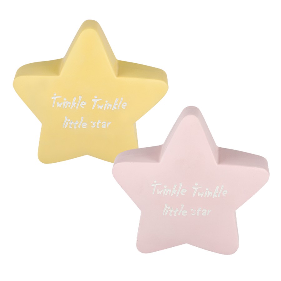 Μπομπονιέρα Βάπτισης Aστέρι Ροζ & Κίτρινο με Ευχή Κουμπαράς